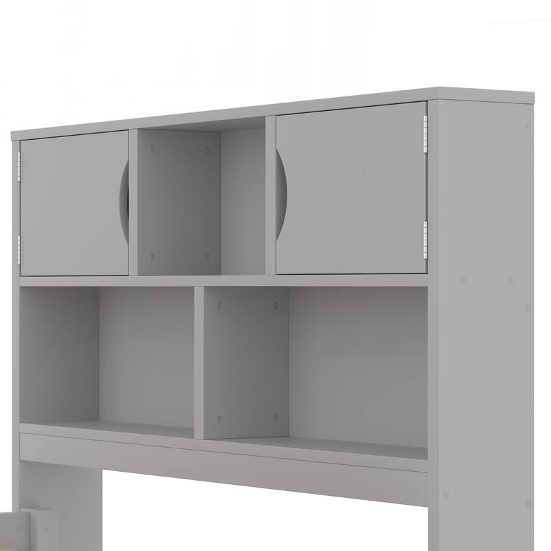 Twin Size Captain Platform Bed Frame with Storage Bookcases and Shelves