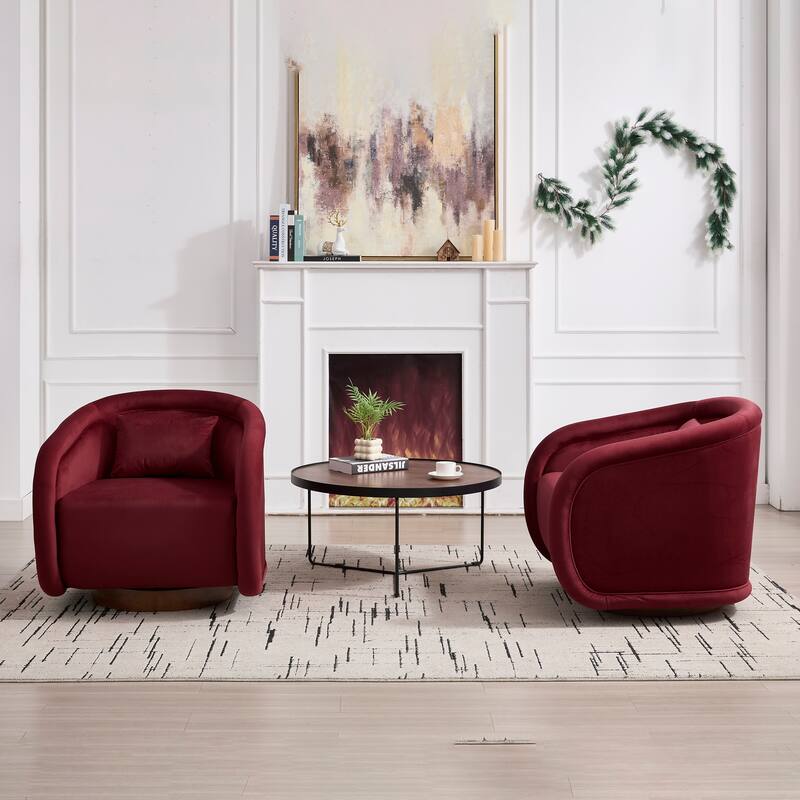 Swivel Accent Chair, 360-degree Swivel Barrel Chair with Teddy Upholstery, Comfy Pumpkin-Shaped Swivel Chair