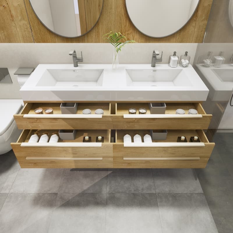 Noble 60" Floating Vanity with Reinforced Acrylic Double Sink