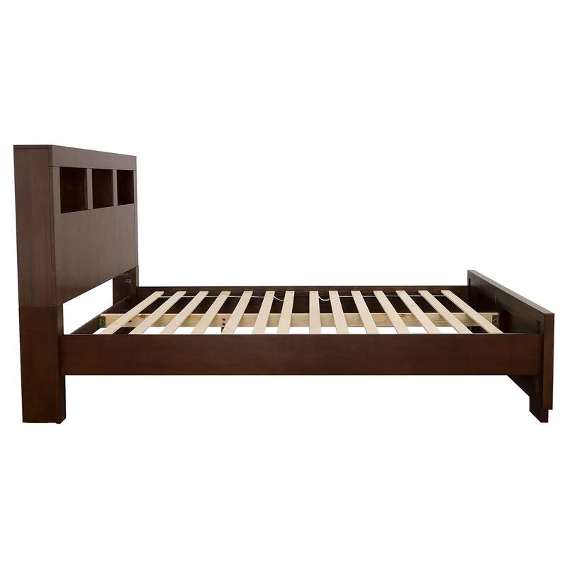 Storage Bed with Headboard & Lighting - Cappuccino Finish - Modern Bedroom Furniture