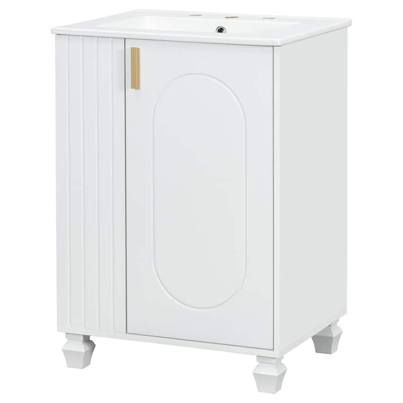 24" Single Sink Bathroom Vanity Cabinet with Side Open Storage Shelves