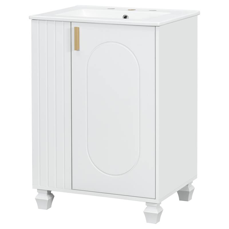Anmytek 24 Inch Bathroom Vanity Cabinet with Sink Side Open Storage Door Shelf Solid Wood Frame Soft Closing Door White