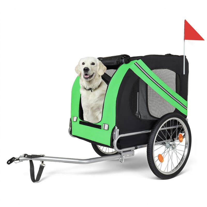 Large Folding Bike Trailer for Dogs, 100LB Capacity All-Terrain Pet Carrier for Cycling, Jogging, Camping & Outdoor Adventures - Green