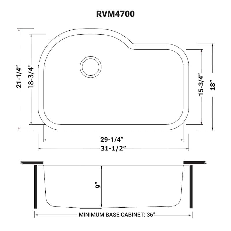 Ruvati 32-inch Undermount 16 Gauge Stainless Steel Kitchen Sink Single Bowl - RVM4700 - 31-1/2″ x 21-1/4″