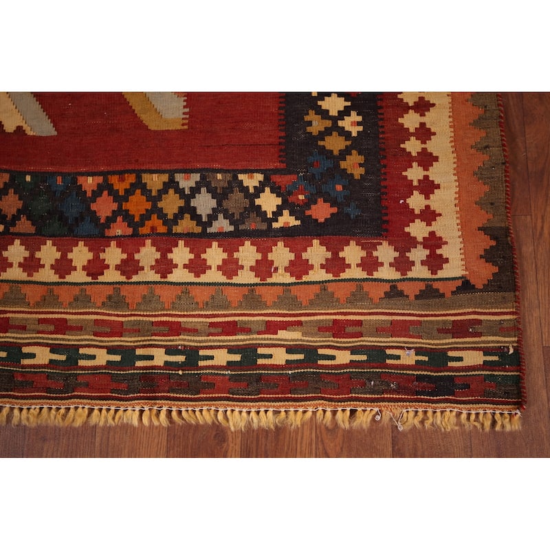 Kilim Qashqai Persian Vegetable Dye Vintage Flatweave Wool Carpet - 5'4" X 9'6"