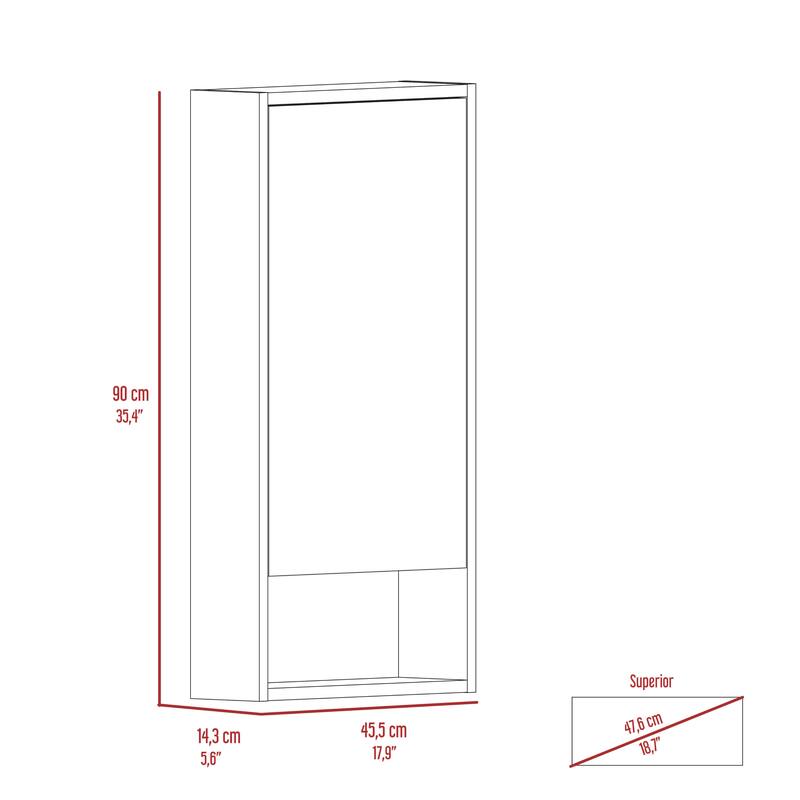 Light Gray Medicine Cabinet - 35.4" H, Large Mirror, 1 Interior Shelf, 1 External Shelf, Wall-Mounted Storage