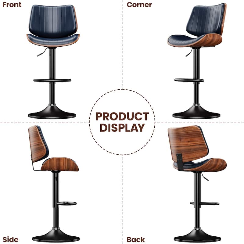 Swivel Adjustable Height Counter Stools, Bar Stools with Backs - 20" W X 18"D X 24-33" H