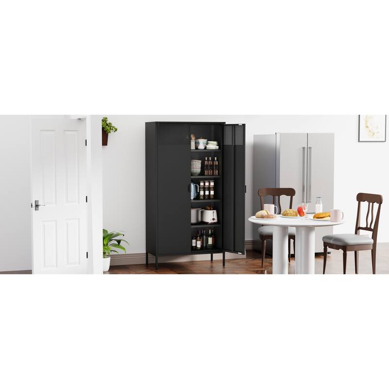 71 inches high metal storage locker with 4 adjustable shelves and 5 tiers, suitable for homes and offices.(black)