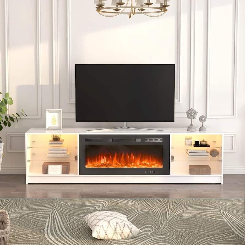 EROMMY Electric Fireplace TV Stand, Living Room Media Storage Cabinet and Entertainment Console - Normal - White