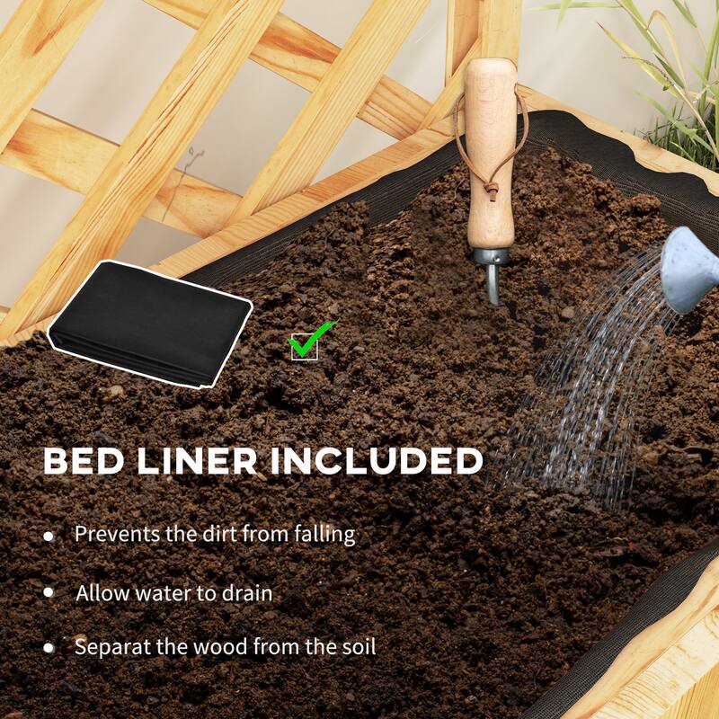 Outsunny Raised Garden Bed with Trellis and Wheels, Outdoor Wooden Elevated Planter Box, Freestanding Raised Flower Bed