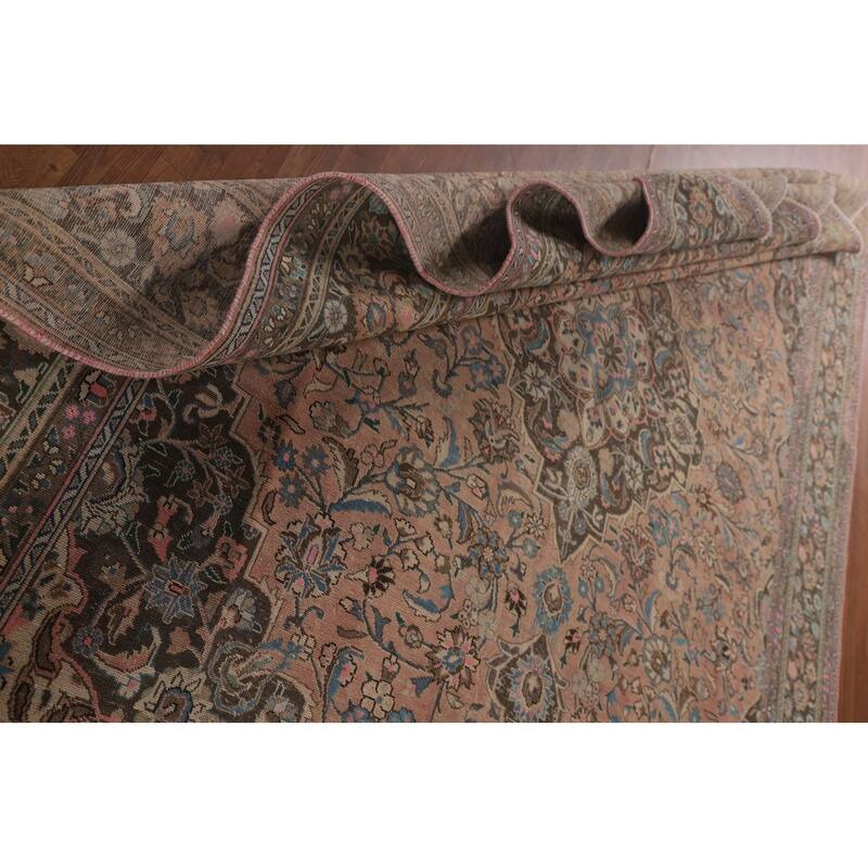 Traditional Pink Mashad Persian Vintage Rug Handmade Wool Carpet - 9'6"x 12'6"