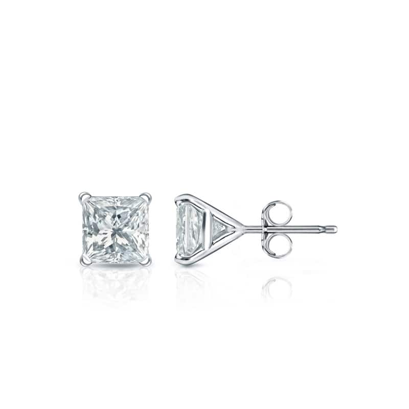 Auriya 14k Gold Lab Grown Princess Diamond Stud Earrings 0.50 to 5.00 ct. tw. 4-Prong Martini Push-Back (F-G VS) - White - 0.50 ct. tw.