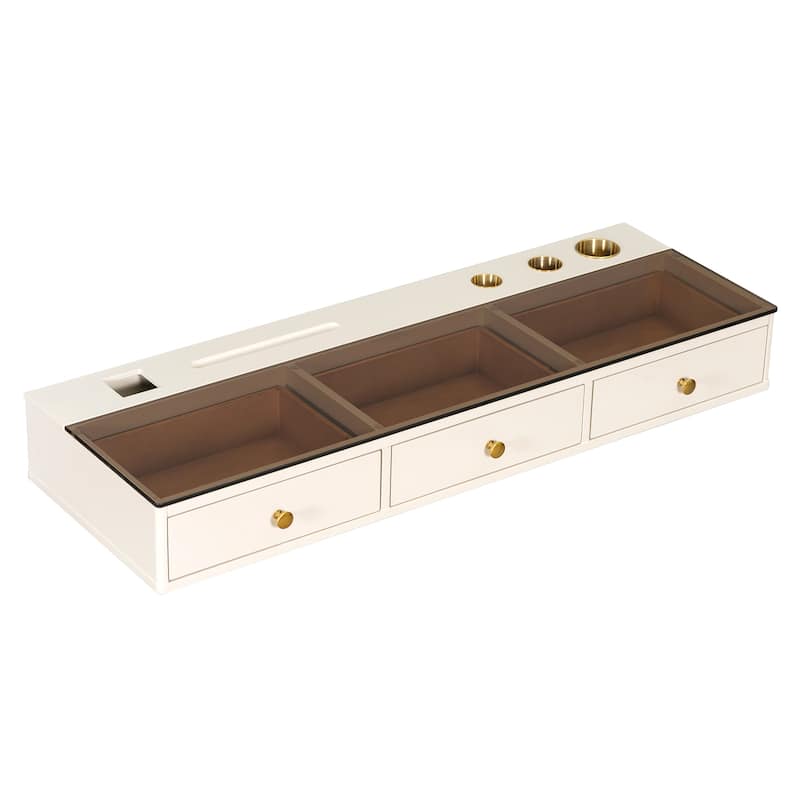 47 inch Floating Shelf with Drawer Multi Purpose Wall Mounted Vanity Table White Golden