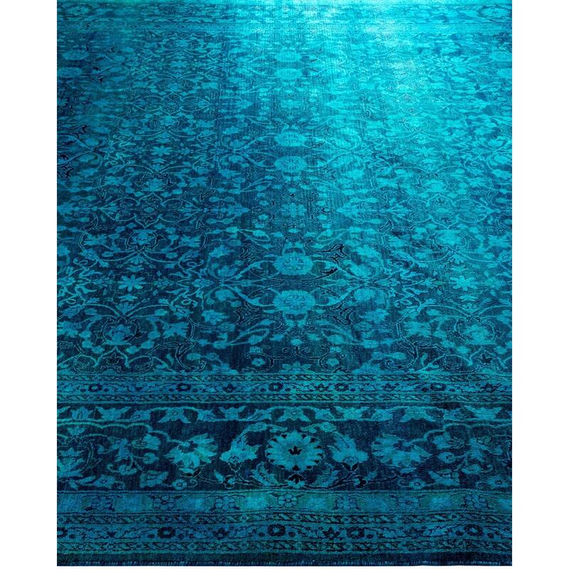 Overton Hand Knotted Wool Vintage Inspired Modern Contemporary Overdyed Blue Area Rug - 8' 1" x 10' 6"