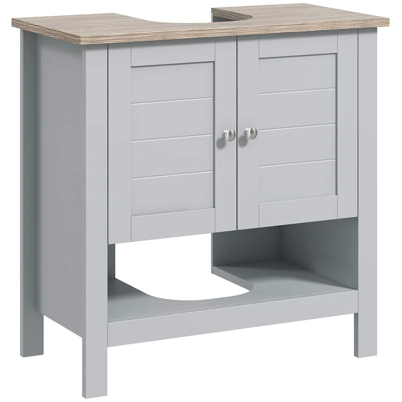 Bathroom Under Sink Storage Cabinet - Space-Saving MDF Vanity Organizer with Adjustable Shelf & Elevated Base - 24 in ,Grey ,MDF - 24 in ,Grey ,MDF - Grey
