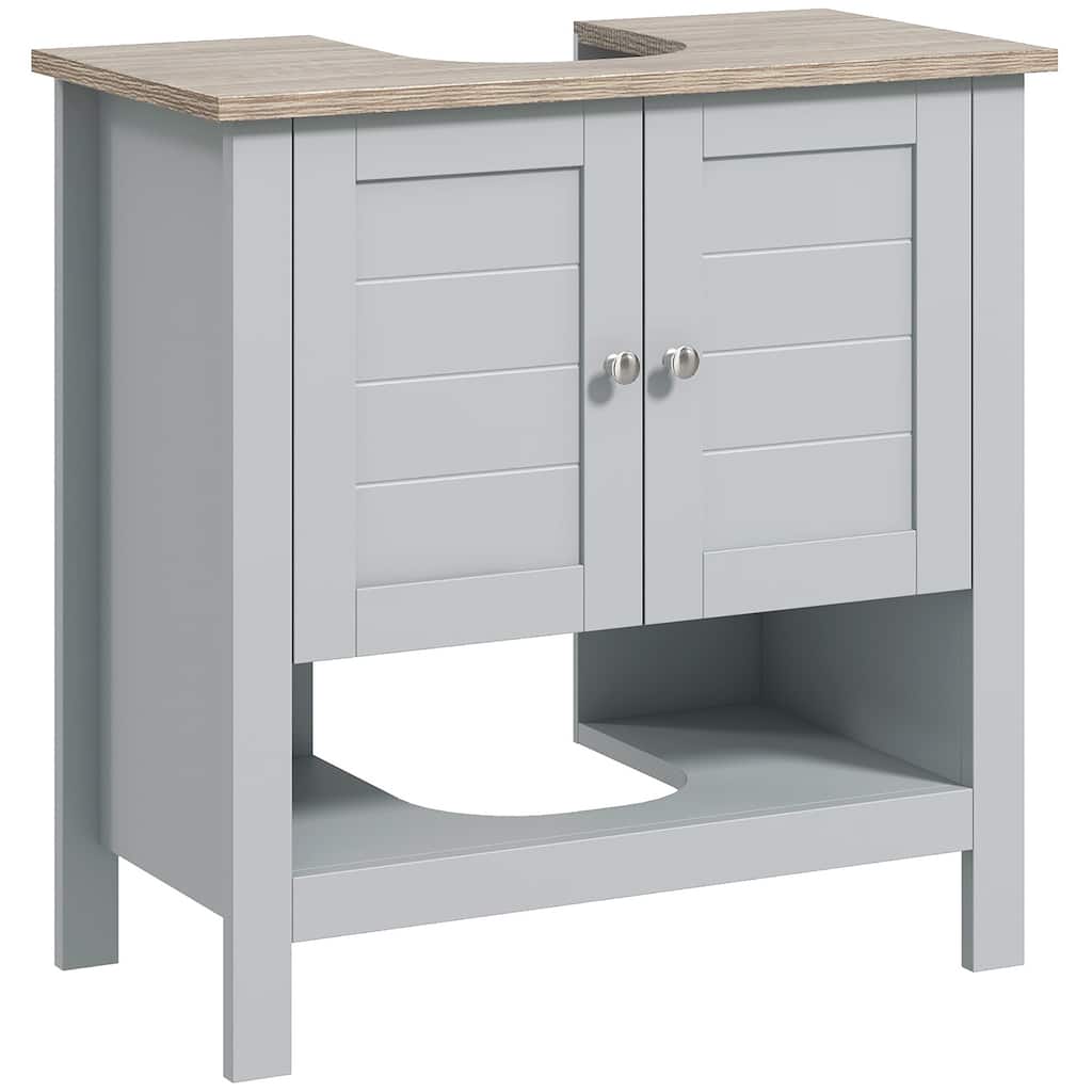 Bathroom Under Sink Storage Cabinet - Space-Saving MDF Vanity Organizer with Adjustable Shelf & Elevated Base - 24 in ,Grey ,MDF
