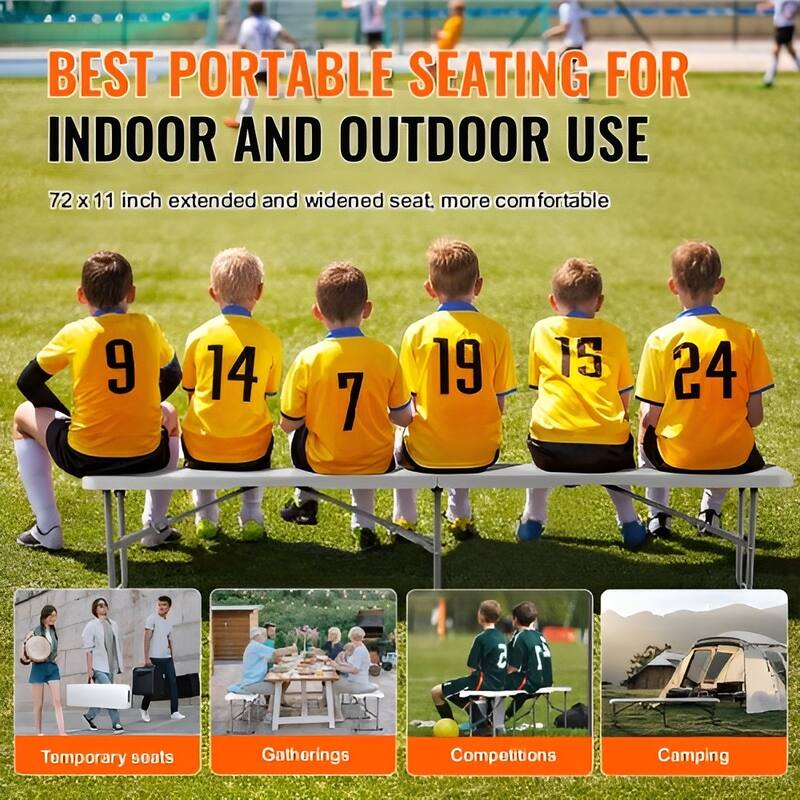 HDPE Folding Bench, 6FT Portable Outdoor Seating - 72” L x 11” W x 17” H