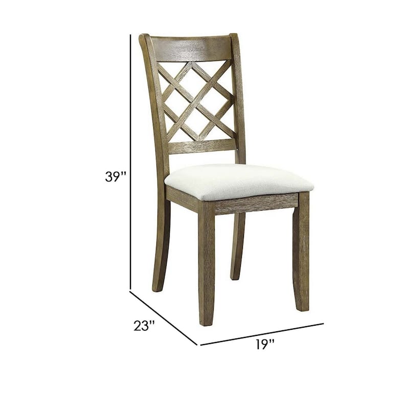 Rustic Oak/Beige Fabric Upholstered Wood Frame Dining Chair, Set of 2, Sturdy Dining Chair for Dining Rooms - 17.5