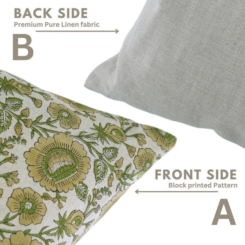 Fabdivine Handmade Floral Accent Pillow 14x20 Inch for Farmhouse Fall Living Room or Sofa Décor, Green Soft Linen, Sun Flower