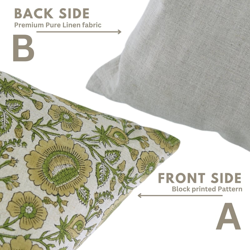 Fabdivine Handmade Floral Accent Pillow 26x26 Inch for Farmhouse Fall Living Room or Sofa Décor, Green Soft Linen, Sun Flower