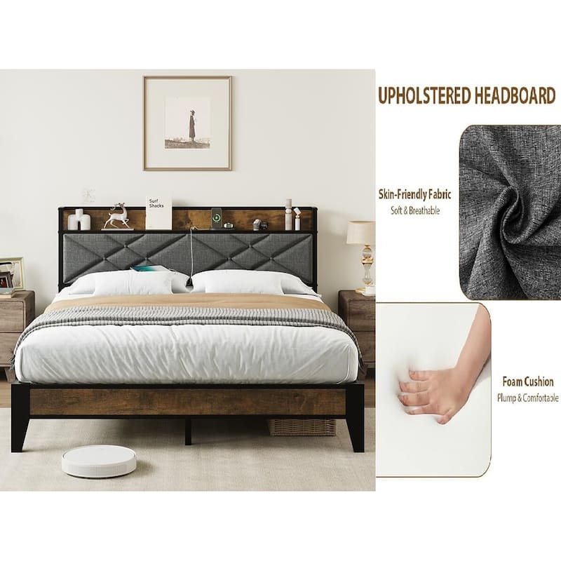 Bed Frame with Storage Headboard