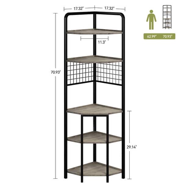 Industrial Tall Corner Shelf Bookshelves Rustic Storage Rack for Living Room 17.32"D X