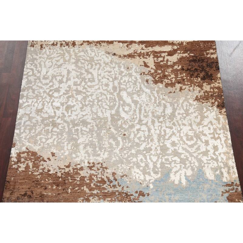 Modern Vegetable Dye Wool/ Silk Abstract Area Rug Hand-knotted Carpet - 6'3" x 9'8"