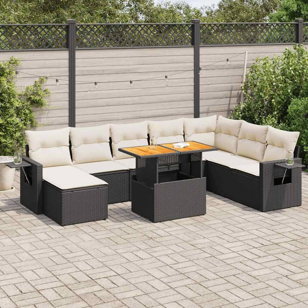 vidaXL Garden Sofa Set Black PE rattan 9 Piece Set Adjustable Armrests - 21.7 x 21.7 x 14.6