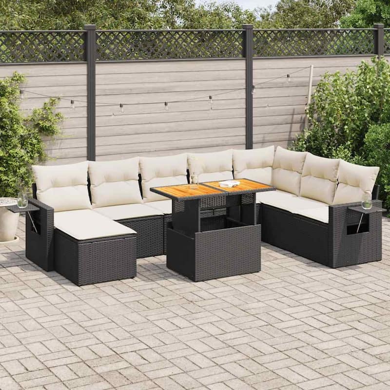vidaXL Garden Sofa Set Black PE rattan 9 Piece Set Adjustable Armrests - 21.7 x 21.7 x 14.6