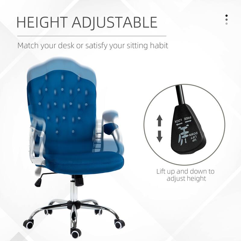 Stylish Button Tufted Desk Chair Visitor Chair with Swivel Wheels, Blue Computer Chair Vanity Chair Gaming Chair