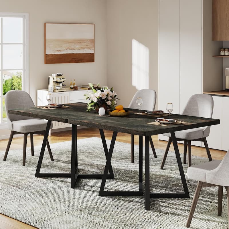 Small Dining Table for 4, 31.5 Inches Industrial Dinner Table with Metal Base