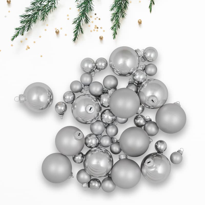 Shiny and Matte Glass Ball Christmas Ornaments - 2.5" - Silver - 40ct