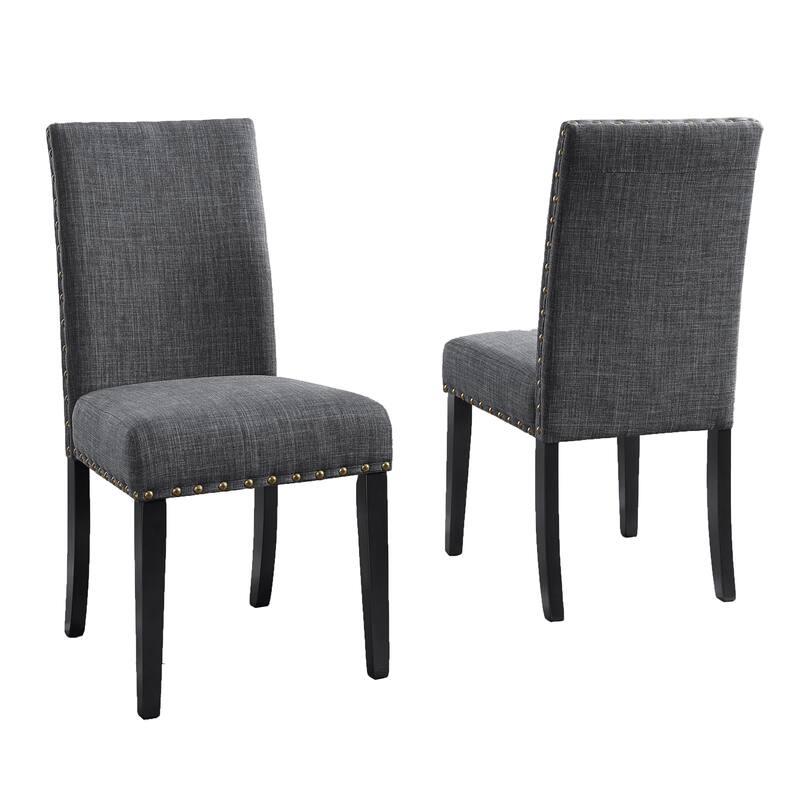 Fabric Dining Chairs Set of 2,  Nail Head Trim Chairs, Tan Padded Seating for Kitchen Living Room, Dining Room Visitor Chair