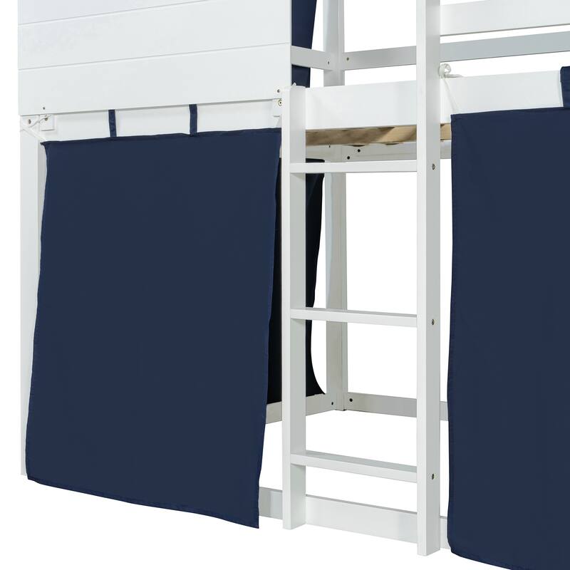 Playhouse Bed Floor Bunk Bed Kids Loft Bed with Tent