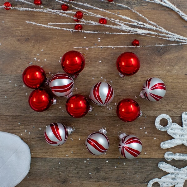 Shop 12ct Red And White 2 Finish Swirl Glass Christmas Ball