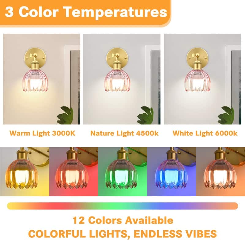 Adjustable Vintage Wall Sconce with Amber Tulip Glass Brass Fixture with Switch Ideal for Bedroom Hallway or Entry