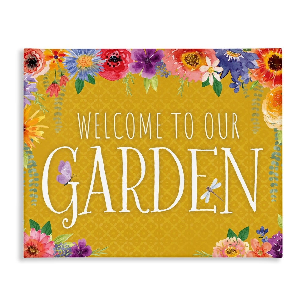 Stupell Garden Welcome with Floral Border Canvas Wall Art Design By Nicole DeCamp