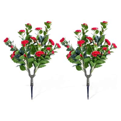Set of 2/4 Artificial Topiary Ball Trees with Metal Stakes with Camellia Flowers