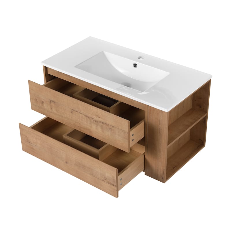 Bathroom Vanity With Sink In 30/36 Inch, Floating Bathroom Vanity With Soft Close Drawers and adjustable shelves