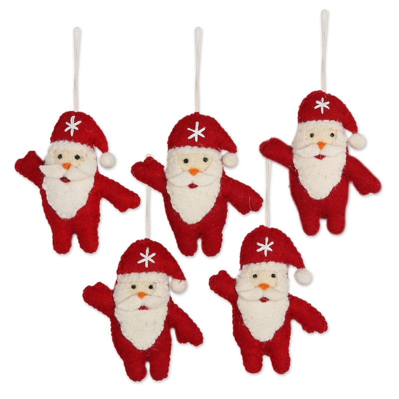 Novica Handmade Santa Dance Wool Felt Ornaments (Set Of 5)