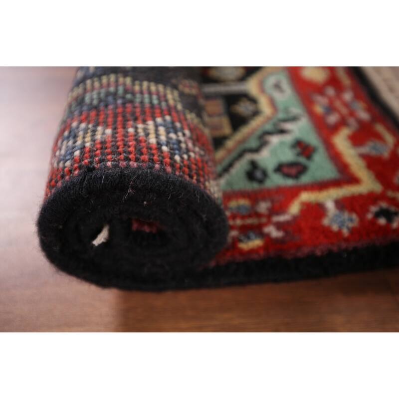 Black Geometric Kazak Indian Accent Rug Handmade Wool Carpet - 2'0" x 3'0"