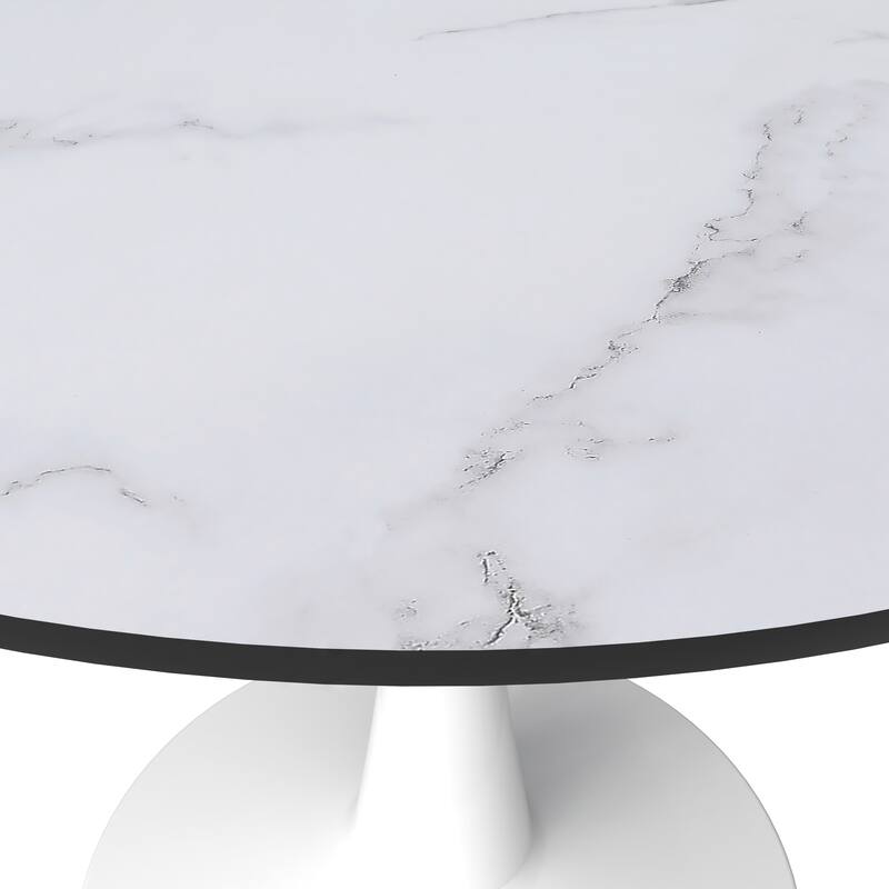 LeisureMod Bristol 40" Round Dining Table for 4 with MDF Wood Tabletop in White Steel Base for Kitchen & Dining Room