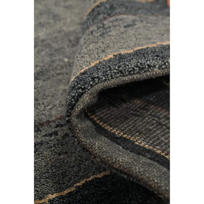 Hand Knotted Oriental 100% Wool Carpet Modern Modern Greys & Charcoal Gabbeh Area Rug - 4' 9'' X 2' 6''