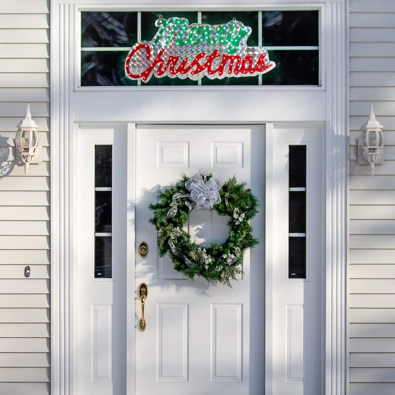 LED Lighted Holographic Merry Christmas Sign Outdoor Decoration - 42" - Red