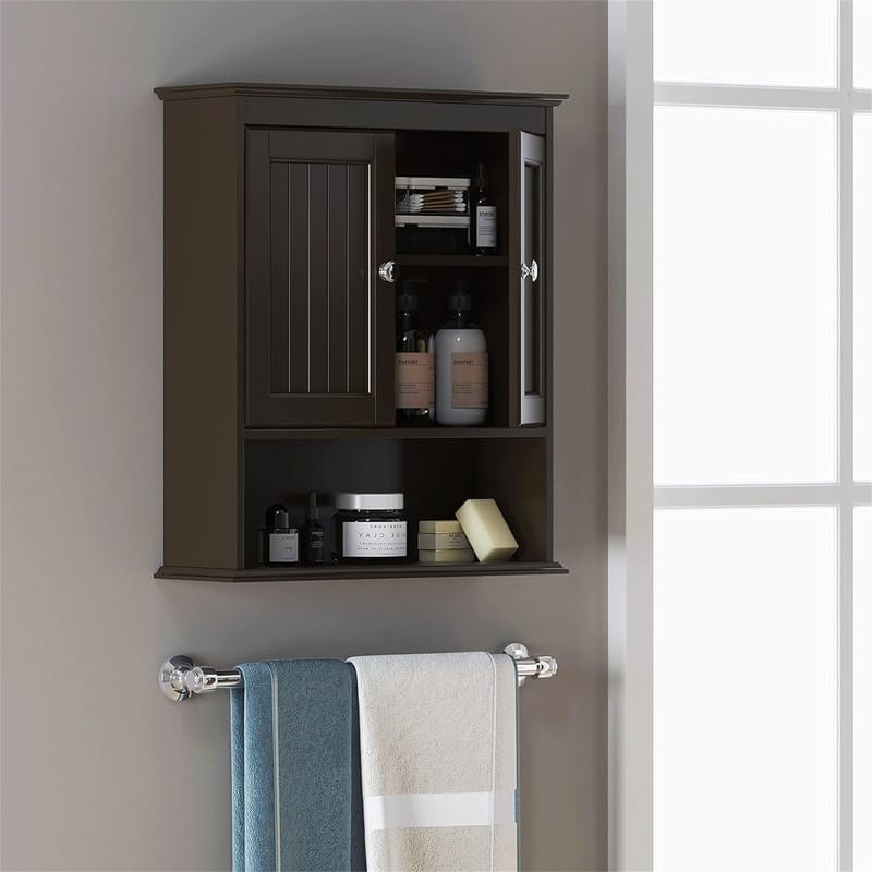 Bathroom Cabinet Wall Mounted - 7.48"D x 21.5"W x 24"H - Espresso