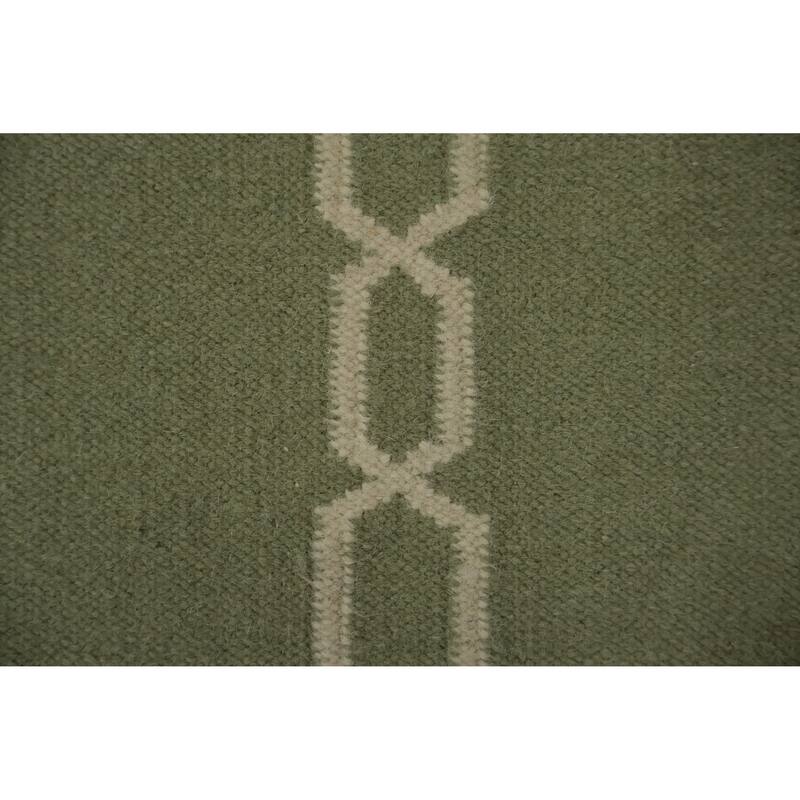 Hand Woven Oriental 100% Wool Carpet Southwestern All-Over Green Kilim Area Rug - 10' 10'' X 7' 10''