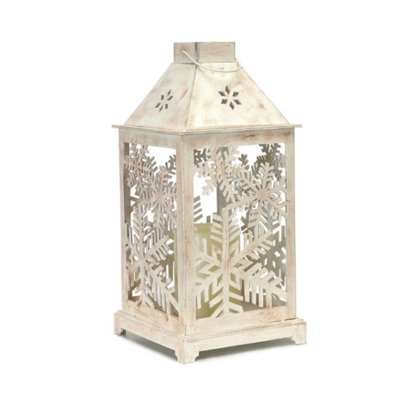 13.5" Decorative Antique White Candle Lantern with Flameless LED Candle - N/A