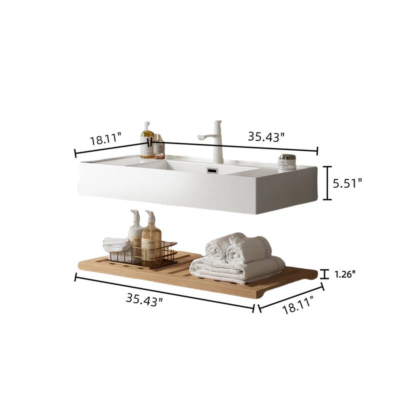 48" Floating Bathroom Vanity with Rectangular Acrylic Integrated Vessel Sink, Striped Natural Wood Shelves