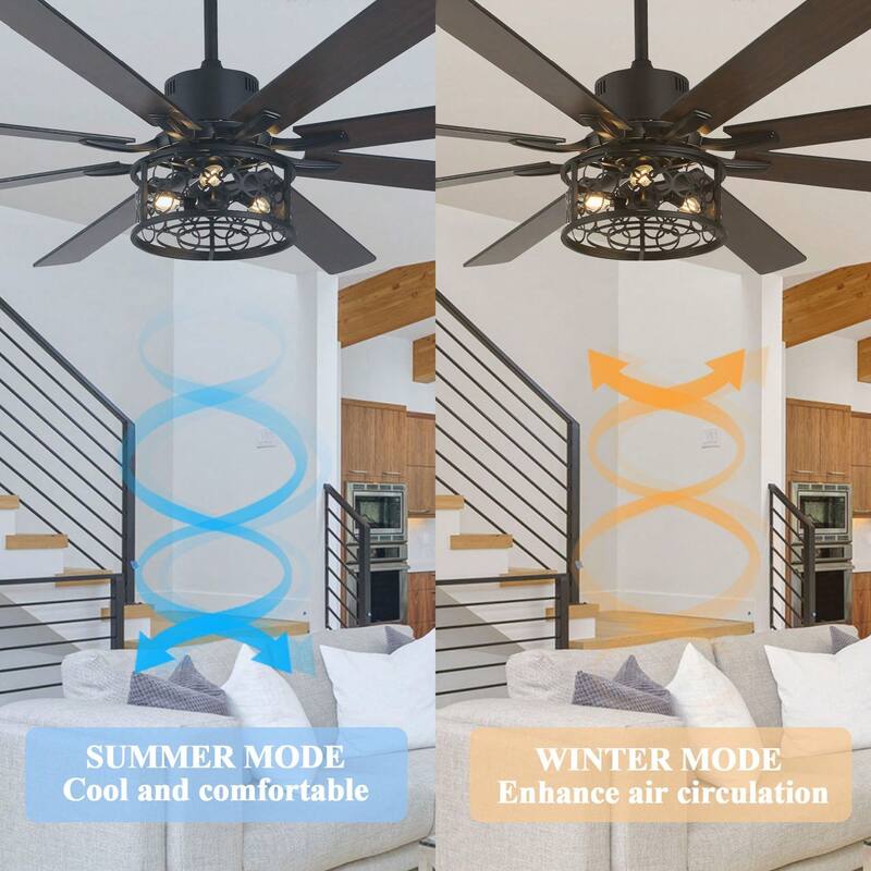 Cusp Barn 72in. Industrial Ceiling Fan with Remote, Dual Finish Blades, Modern Silent DC Motor 6 Speeds Reversible Ceiling Fan
