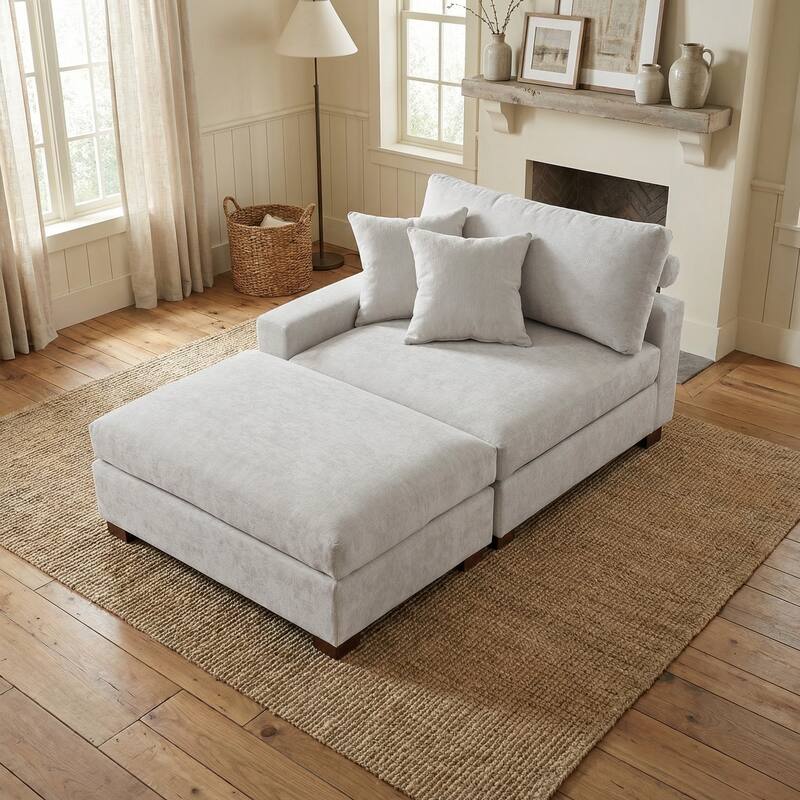 Plush Chenille Single Modular Sectional Sofa Chaise with Pillows